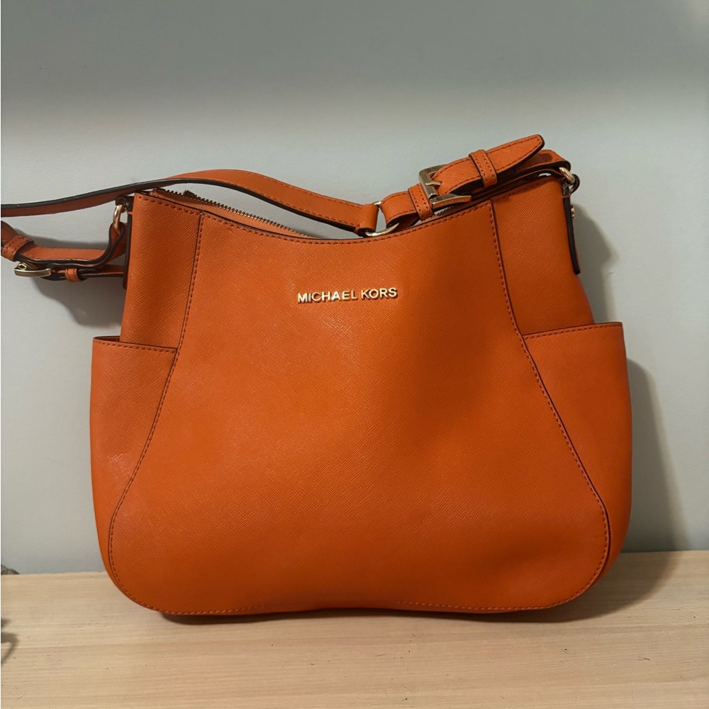 Michael Kors Orange Structured Shoulder Bag with Silver Hardware